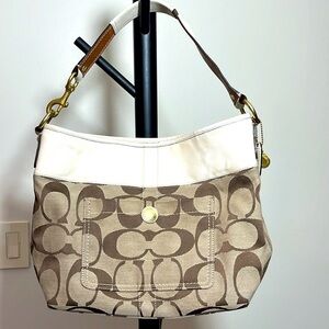 Coach 11689 Brown Cream Top Canvas Leather Satchel